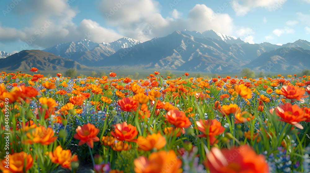 A vibrant nature desert landscape with wildflowers blooming among the sand A vibrant nature desert landscape with wildflowers blooming among the sand