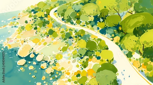 Watercolor spring sea path illustration poster background