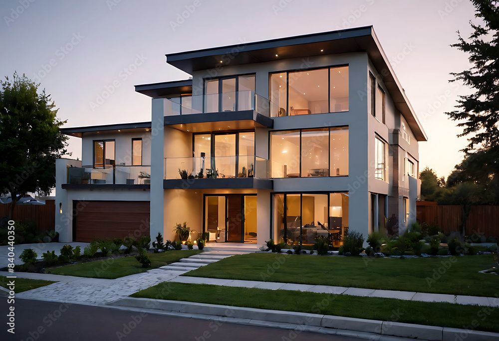 Obraz premium Photo of a modern house seen from the front, with a minimalist and elegant look