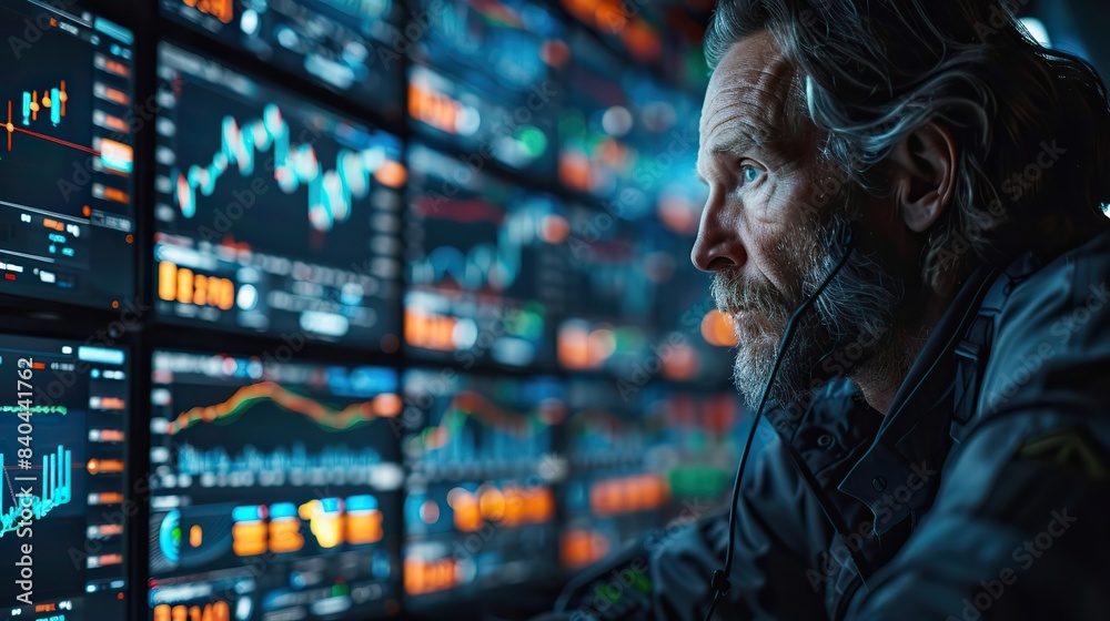 an employee analyzes market data while examining a digital chart shown on a monitor business entrepreneurship a trade market economics finance concepts.image illustration