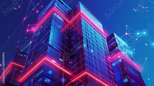 High office building with network illustration