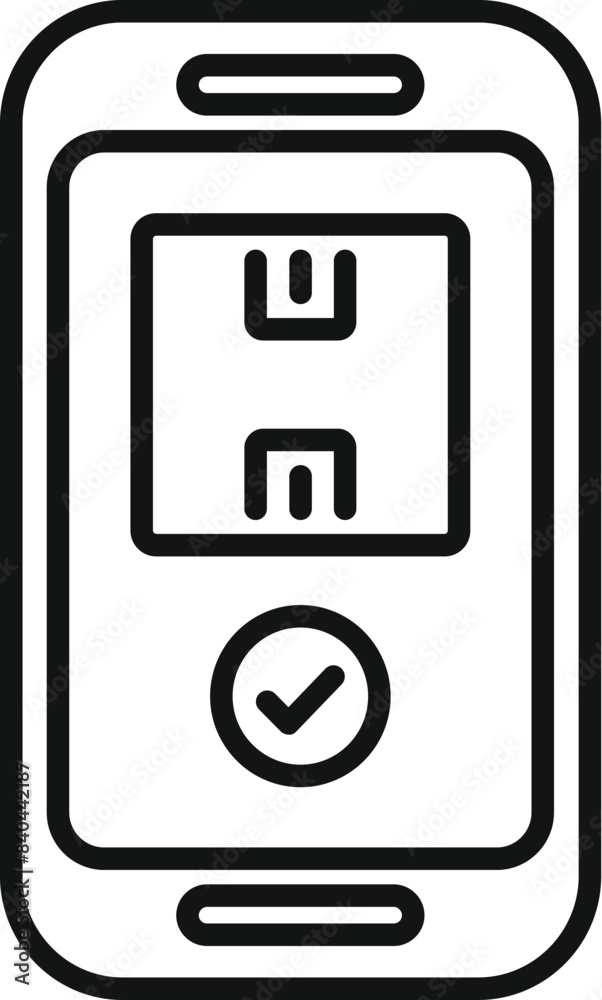 Minimalist vector illustration representing a smartphone confirming a successful delivery Minimalist vector illustration representing a smartphone confirming a successful delivery