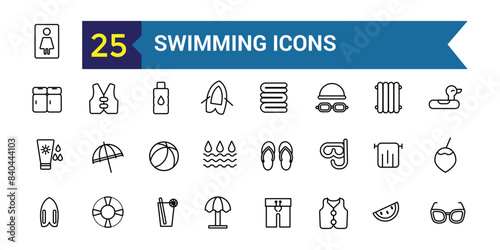 Swimming cap icons set outline vector. Swim pool. Water cap. Outline icon collection. Editable stroke.