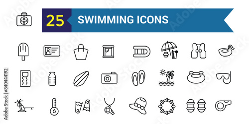 Swimming cap icons set outline vector. Swim pool. Water cap. Outline icon collection. Editable stroke. photo