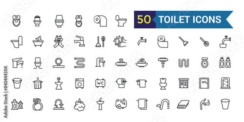 Toilet icons set. Outline set of toilet vector icons for ui design. Outline icon collection. Editable stroke.