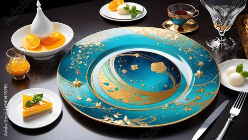 luxury ceramic plates, beautiful porcelain bowls, porcelain plates design concept, ai generated