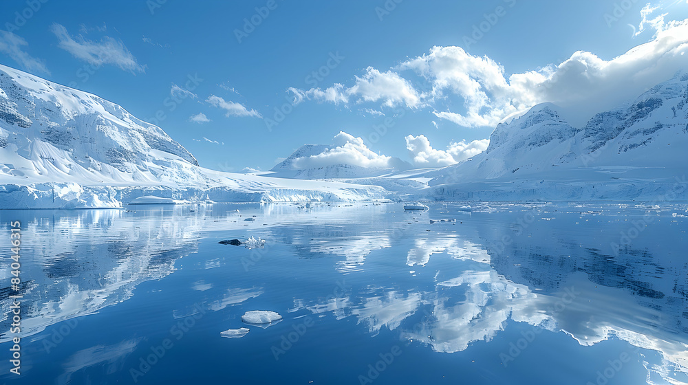 A vibrant nature iceberg landscape with seals resting on the floating ice A vibrant nature iceberg landscape with seals resting on the floating ice
