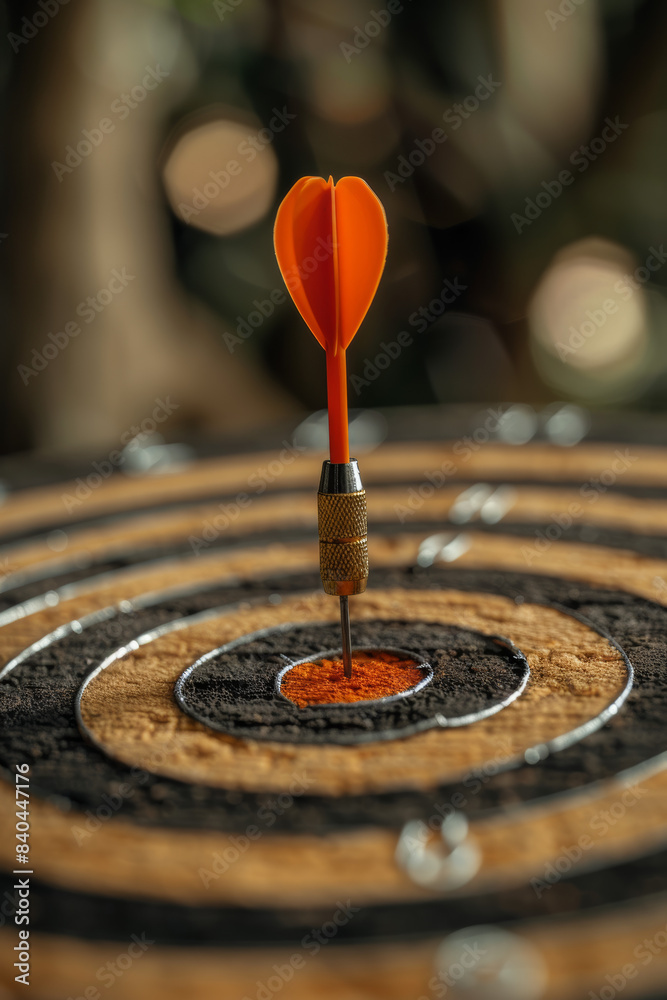 Close-up of a dart hitting the bullseye on a dartboard, symbolizing precision, focus, and success. Close-up of a dart hitting the bullseye on a dartboard, symbolizing precision, focus, and success.