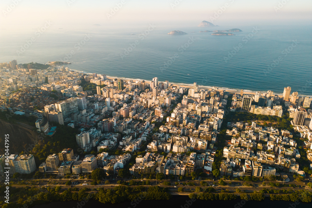 Obraz premium Crowded Ipanema Beach in Rio de Janeiro Aerial View on a Hot Sunny Day