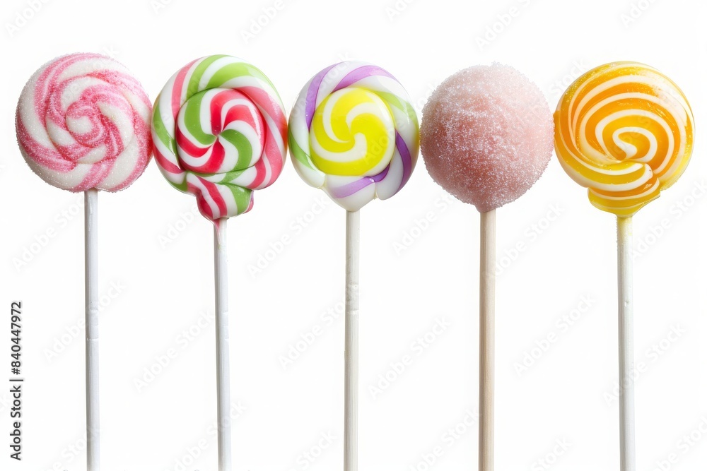 colorful lollypops of different shapes and flavours isolated againt a white background, photography colorful lollypops of different shapes and flavours isolated againt a white background, photography
