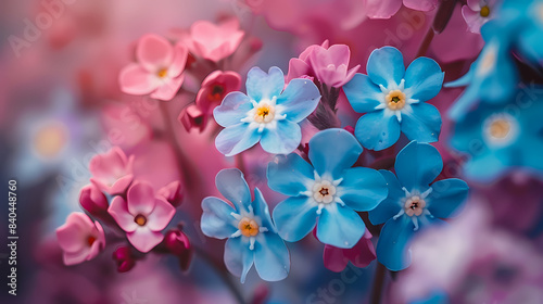 Tiny blue and pink Forget Me Not flowers in Spring captured in macro close up