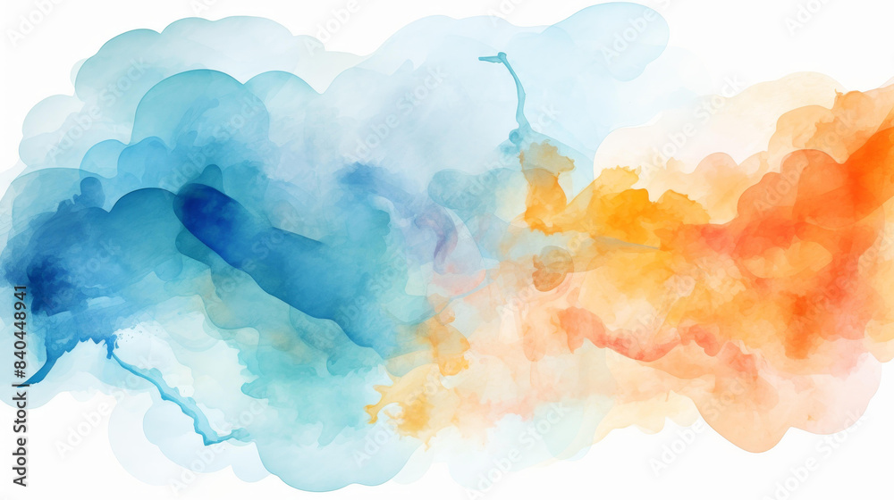 Fototapeta premium Vibrant abstract watercolor speech bubble in blue and orange tones for creative communication concepts.