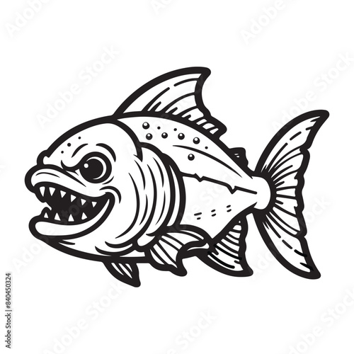 Line art of piranha fish cartoon vector