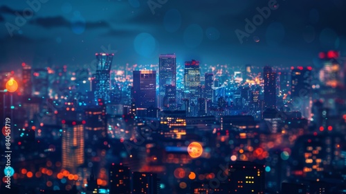 Night city background with glowing lights