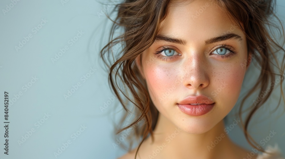 A Womans Captivating Gaze, Portrait Photography, Soft Lighting, Blue Eyes. Generative AI