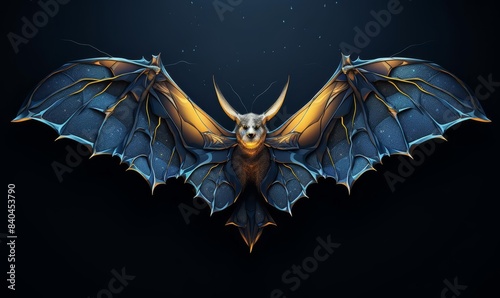 Bat wingspan anatomy flat design, top view, nocturnal creatures theme, 3D render, analogous color scheme photo