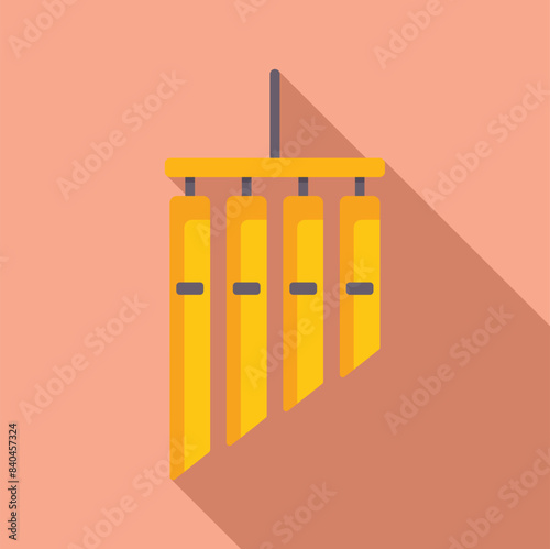 Modern flat design of vibrant yellow wind chimes on a soft pink background with shadow