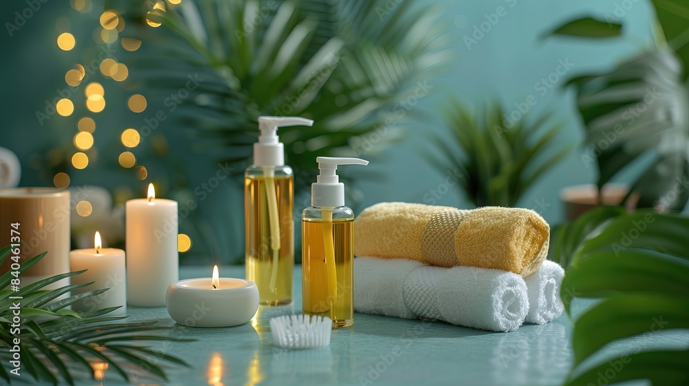 spa skin care product set decoration, towel candle, oil bottle spa skin care product set decoration, towel candle, oil bottle