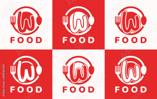 Set of letter W food plate logo. This logo combines letters and cutlery shapes. Perfect for restaurants, food courts, fast food, street food and cafe.