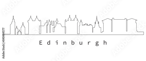 one  line art Edinburgh skyline horizontal banner.  Vector template for your design. 