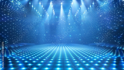 A blue disco background with lights and mirrors for dancing.
