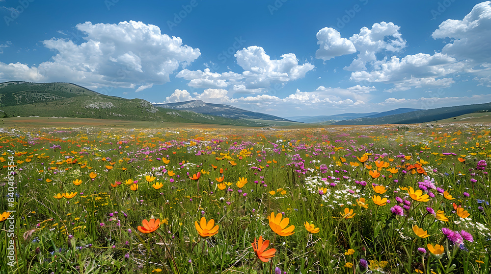 A vibrant nature steppe meadow landscape with a variety of plant species creating a lush environment A vibrant nature steppe meadow landscape with a variety of plant species creating a lush environment