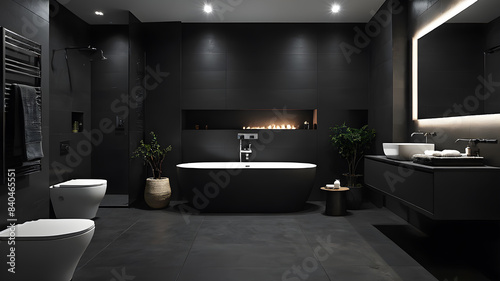 Interior modern dark bathroom  Minimalism Generative AI