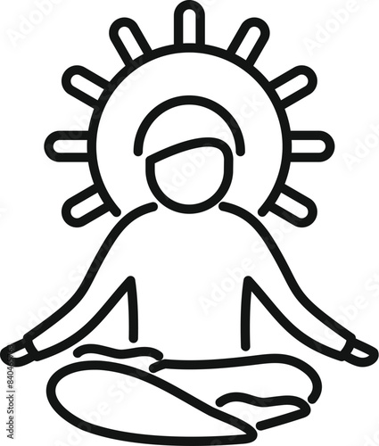 Minimalist vector illustration of a meditative icon in lotus position symbolizing inner happiness, positivity, and mental wellness through meditation and yoga lifestyle