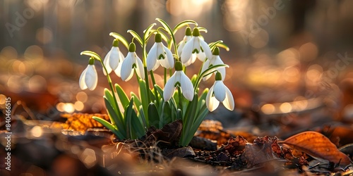Snowdrops symbolize renewal and new life as they bloom in spring. Concept Renewal, New life, Symbolism, Spring blooms, Snowdrops