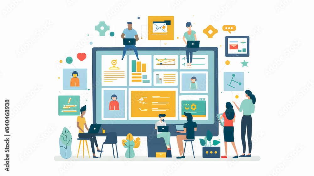 Photo Realistic Marketing Team Collaboration on Social Media Campaign Plan in Conference Room Using Charts and Graphs for Strategy and Objectives