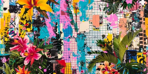 Abstract Tropical Pixel Art With Bold Colors And Geometric Patterns