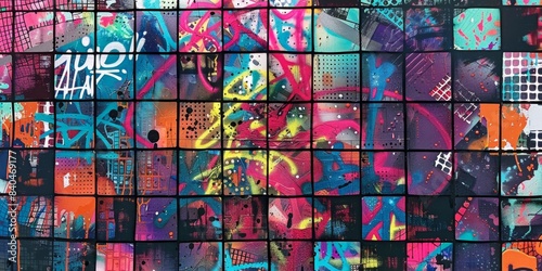 Colorful Holographic Grid Artwork Displayed in a Gallery