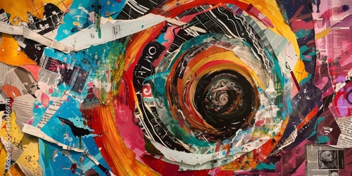 Abstract Colorful Vortex Artwork With Torn Paper