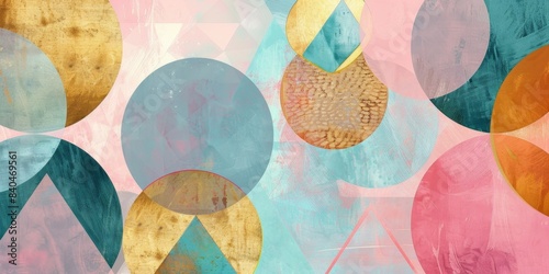 Abstract Geometric Pattern With Circular Shapes and Watercolor Effects