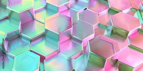 Holographic Hexagon Pattern in Pink and Green