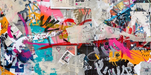 A Collage of Colorful Graffiti and Abstract Patterns on a Urban Wall