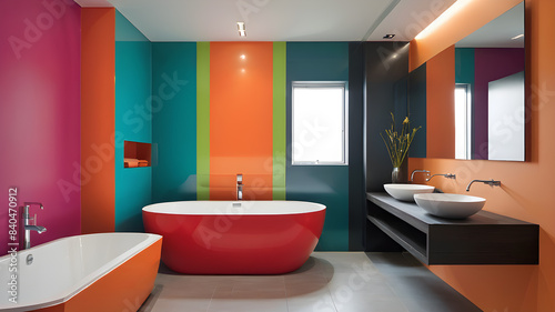 Interior modern colored bathroom  Minimalism Generative AI