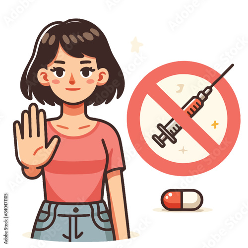 Cartoon of a woman saying no to drugs