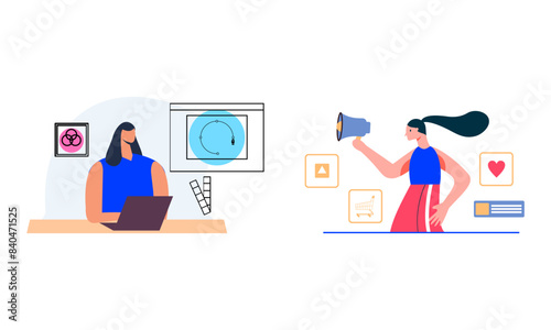 Information technology business, work in internet vector illustration