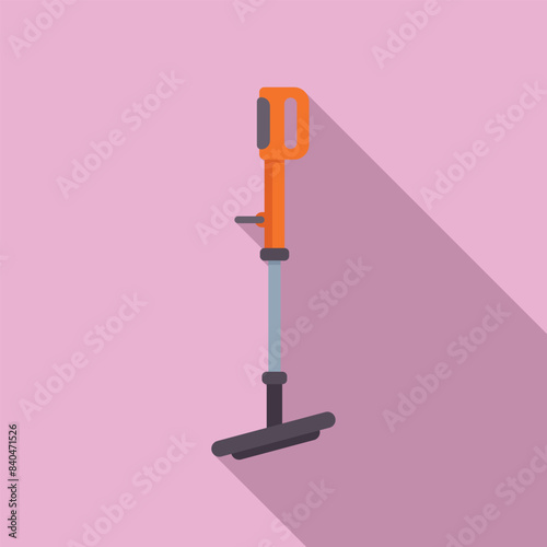 Vector graphic of a sleek, upright stick vacuum cleaner with shadow on a pink background