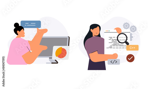 Information technology business, work in internet vector illustration