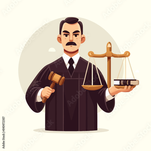 Cartoon of a judge with scales of justice and gavel