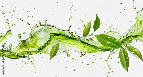 Green tea water splash white shot in the 