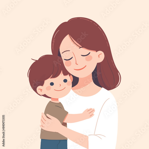 illustration of a mother hugging her son with love