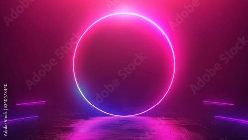 abstract neon light circle on dark background  glowing ring frame with pink and purple gradient