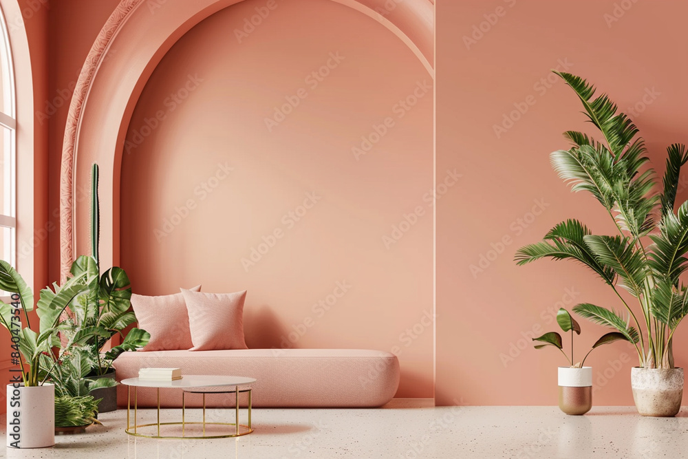 Discover a minimalist living room in soft pink tones, featuring a stylish sofa, green plants, and modern decor. Perfect for home decor inspiration and contemporary interior design ideas. Discover a minimalist living room in soft pink tones, featuring a stylish sofa, green plants, and modern decor. Perfect for home decor inspiration and contemporary interior design ideas.
