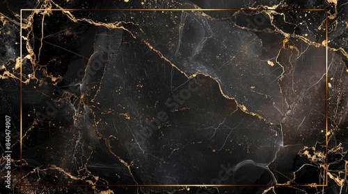 Black marble background with a classic gold border, wide-open center area for custom content, ideal for luxurious presentation designs