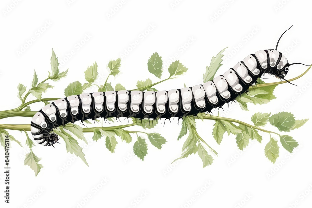 Obraz premium Butterfly larva flat design side view metamorphosis water color black and white