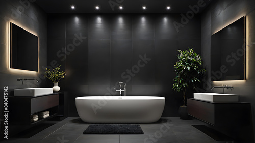 Interior modern dark bathroom  Minimalism Generative AI