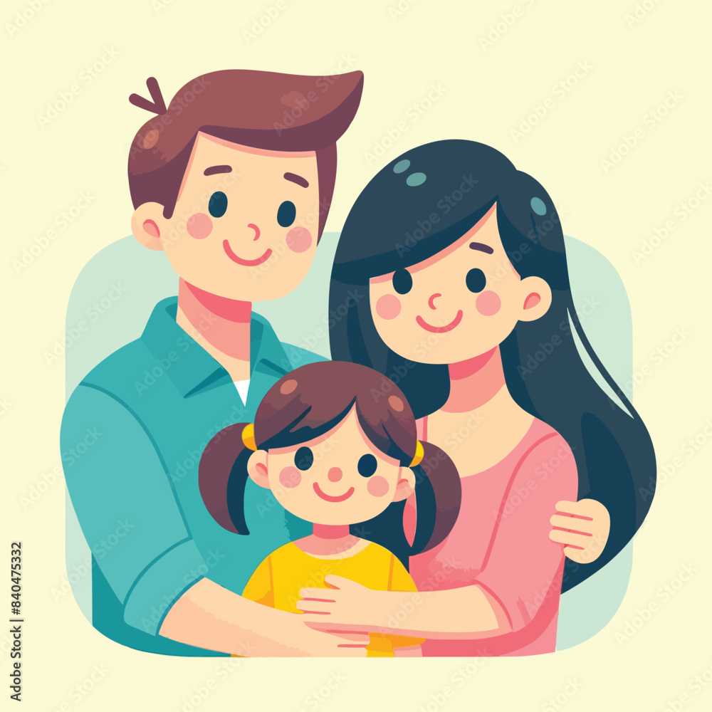 illustration of a father and mother hugging their daughter with love illustration of a father and mother hugging their daughter with love